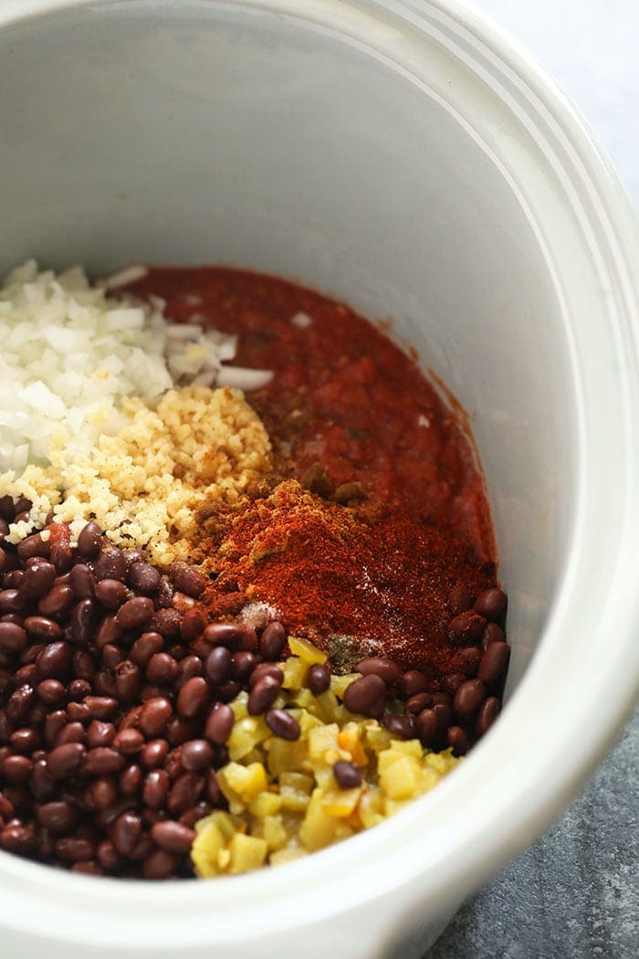 crock pot black bean soup in a slow cooker 