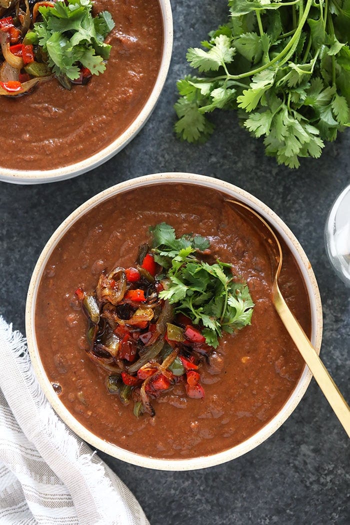 crock pot black bean soup in a bowl