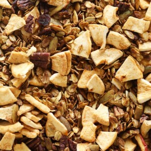 Granola on a baking sheet.