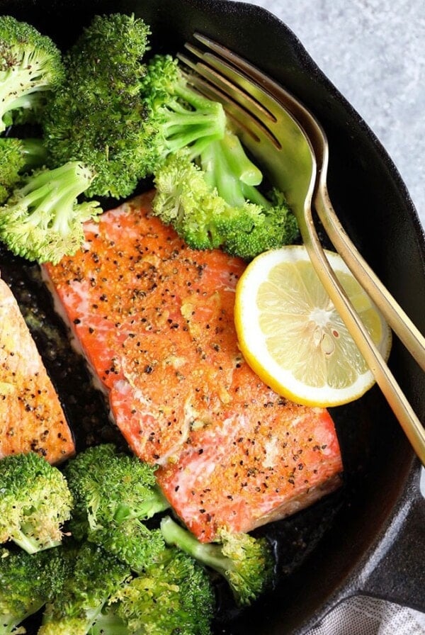 lemon pepper salmon filet in cast iron