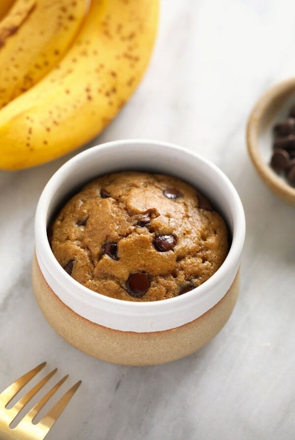 banana mug cake in bowl