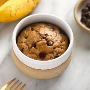 banana mug cake in bowl