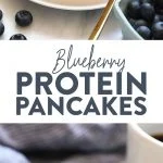 We've got an easy blueberry protein pancakes recipe for you that's made with 100% whole grains, your favorite protein powder, mashed banana, and blueberries! You'll never use another protein powder pancakes recipe again.