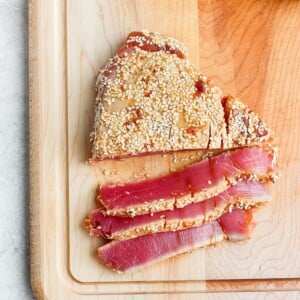 seared ahi tuna on a cutting board