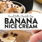 Peanut butter banana nice cream with chocolate chips.