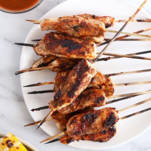 Chicken skewers on a plate