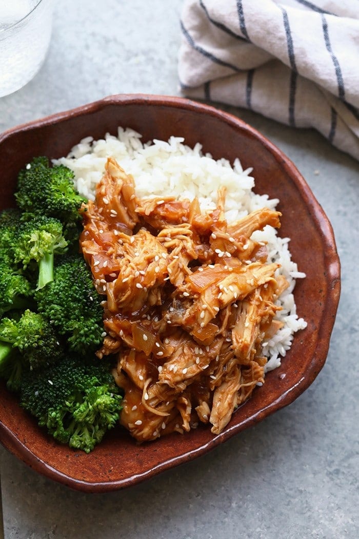 crockpot sesame chicken in bowl