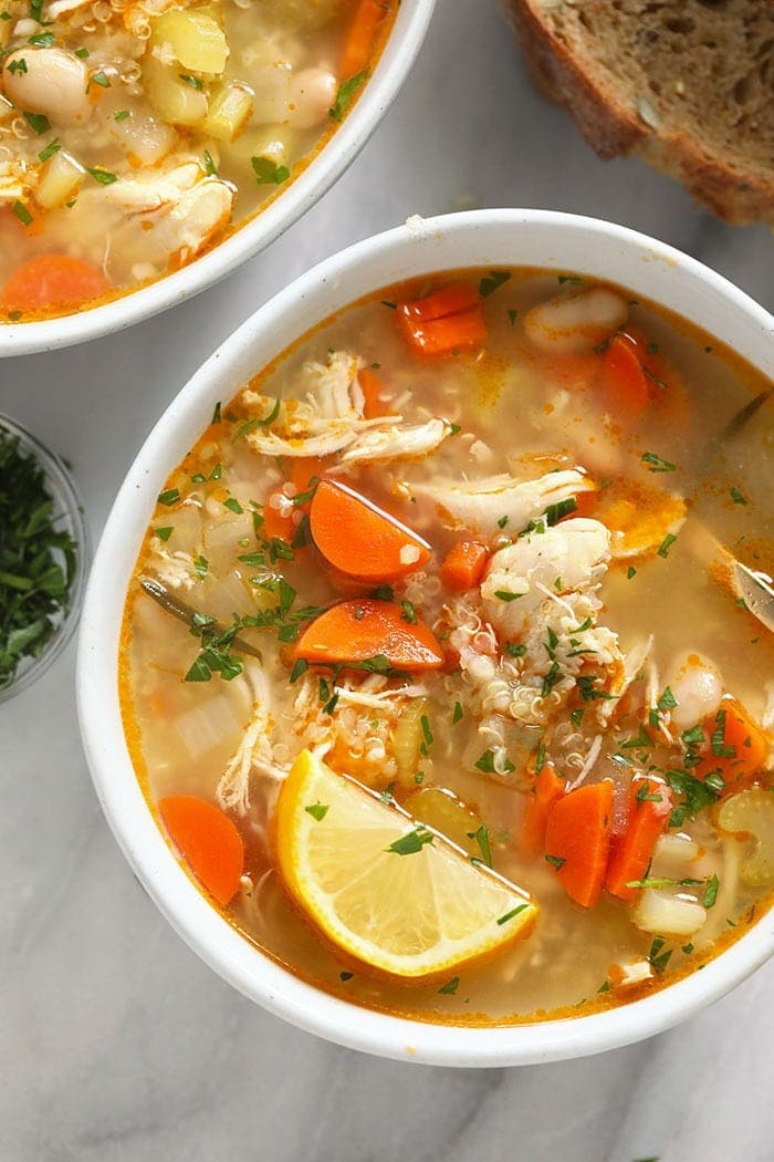 chicken quinoa soup in a bowl