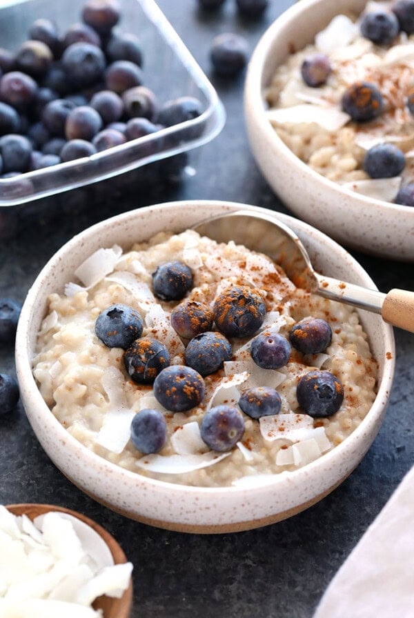 creamy coconut slow cooker steel cut oats in a bowl