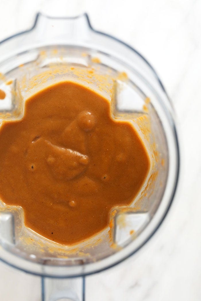 blended pumpkin smoothie in blender