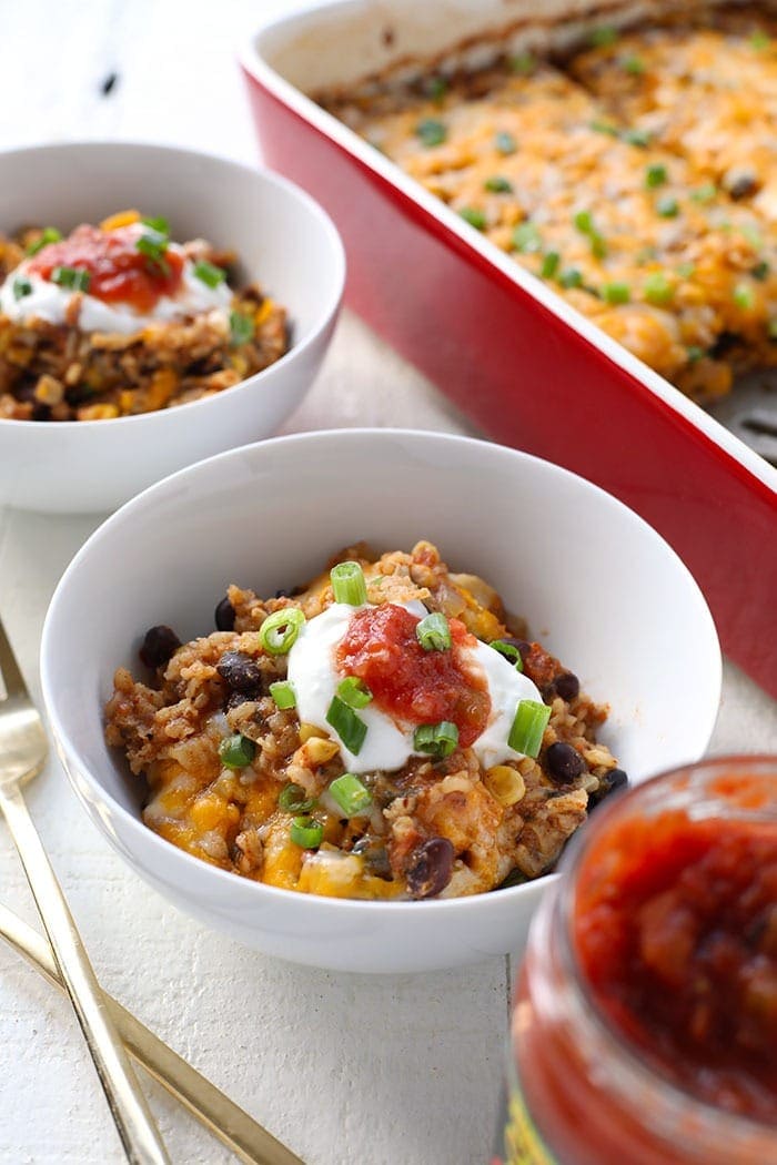 southwestern chicken casserole with Greek yogurt and salsa