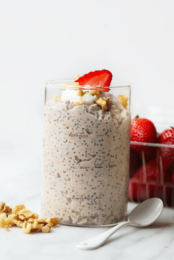 Strawberry Chia pudding topped with granola.