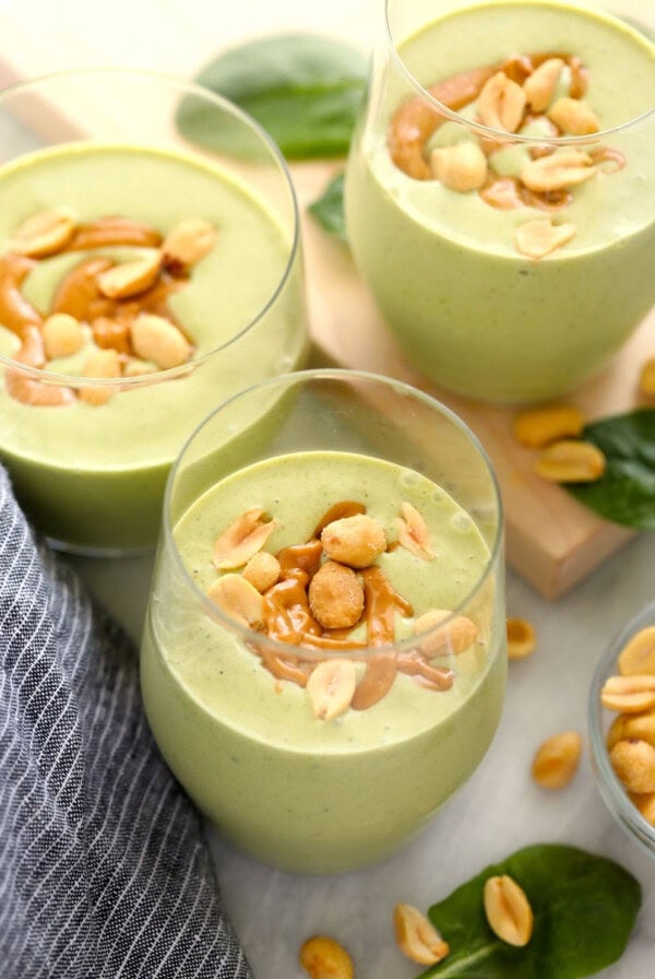 Peanut butter green smoothie in a glass