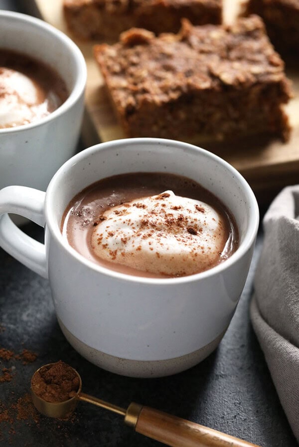 vegan chai hot chocolate in a mug