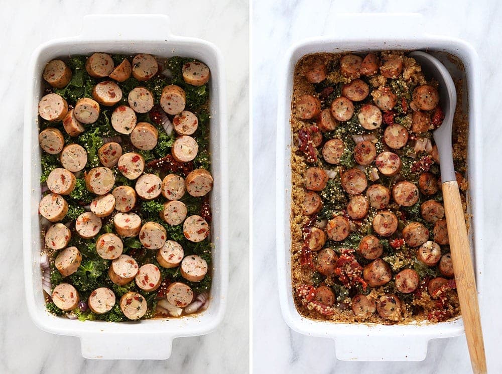 quinoa casserole before and after