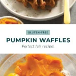 Gluten-free pumpkin waffles topped with sugar.