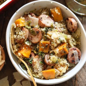 quinoa casserole with sausage and squash.