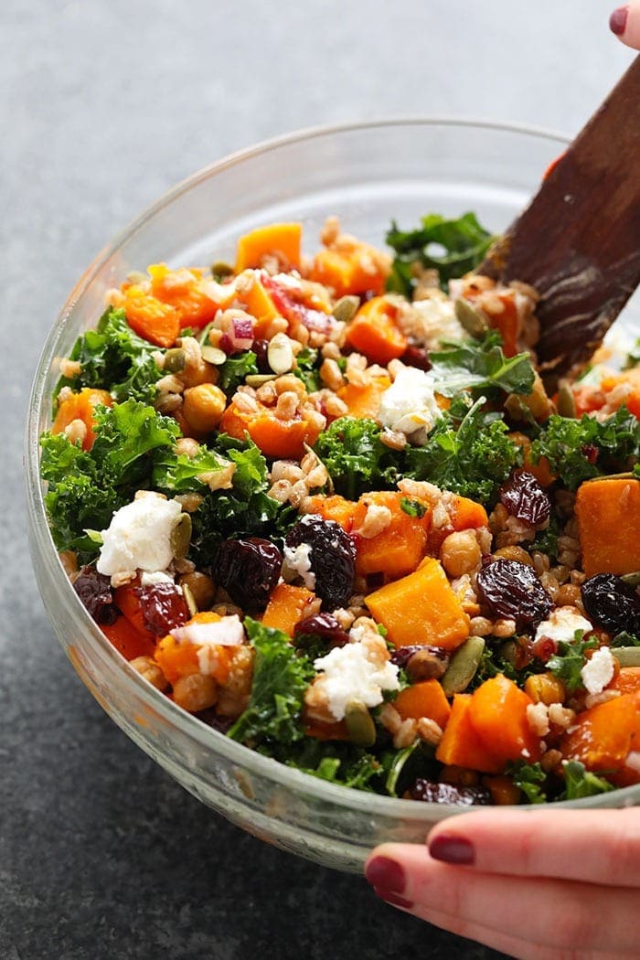 Farro salad in a bowl. 