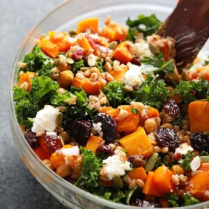 Farro salad in a bowl.