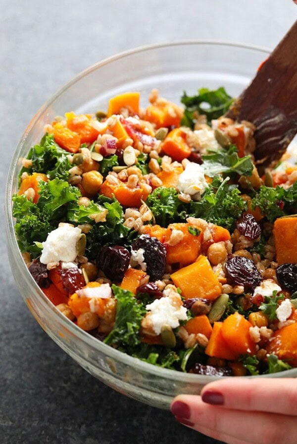 Farro salad in a bowl.