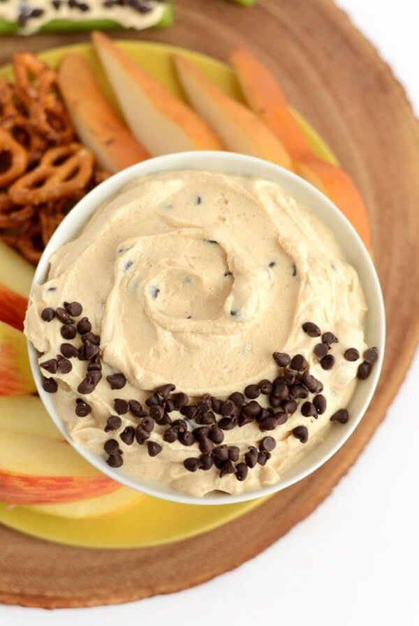 peanut butter greek yogurt dip in a bowl