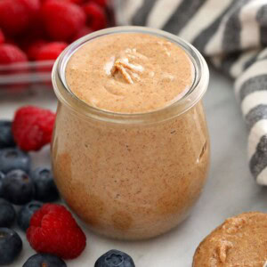 vanilla bean almond butter in a jar