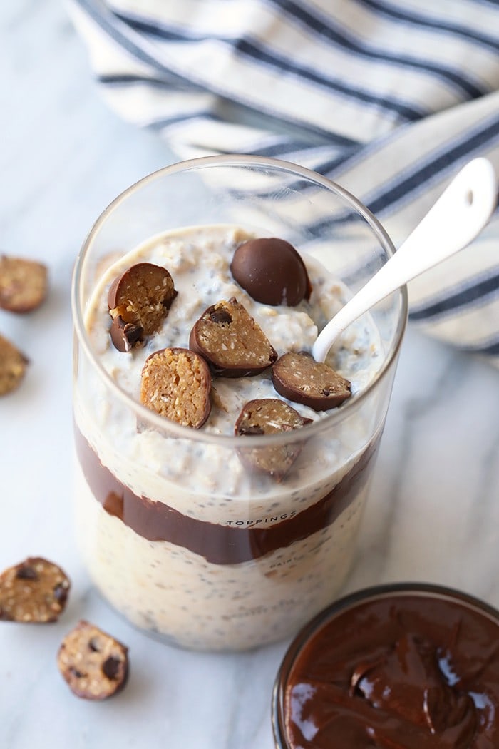 cookie dough chunks in oatmeal. 