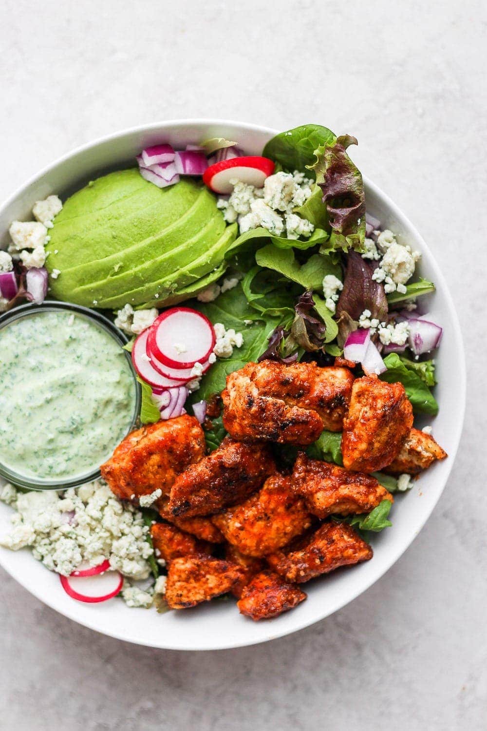 Sriracha chicken salad in a bowl 