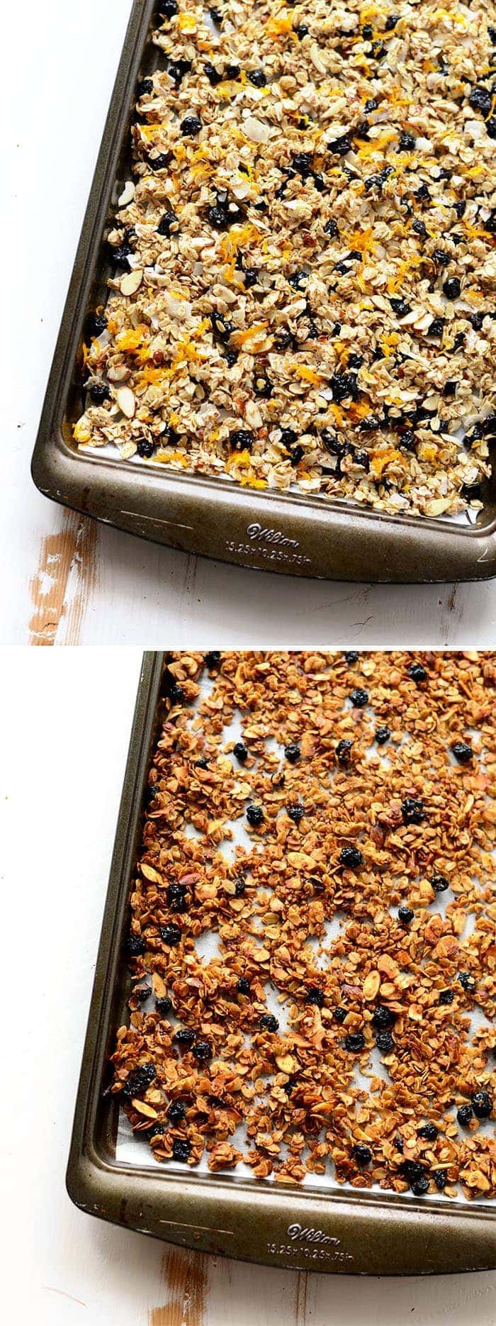 Before and after baking granola