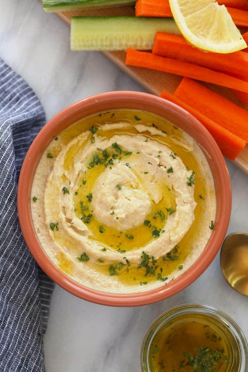 lemon garlic hummus in a bowl