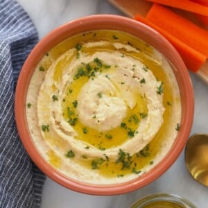 lemon garlic hummus in a bowl