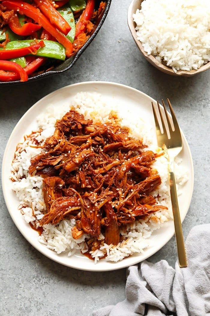 Shredded chicken on plate