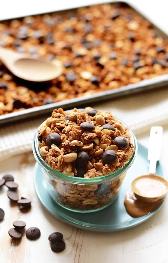 Peanut butter granola in a jar.