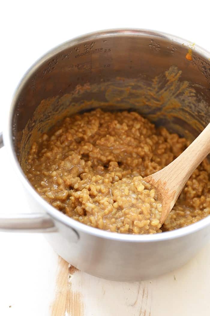 This pumpkin spice rice pudding is so healthy you could eat it for breakfast! It's made with short grain brown rice, almond milk, and organic pumpkin! 