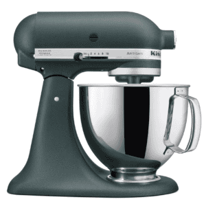 A dark green KitchenAid stand mixer.