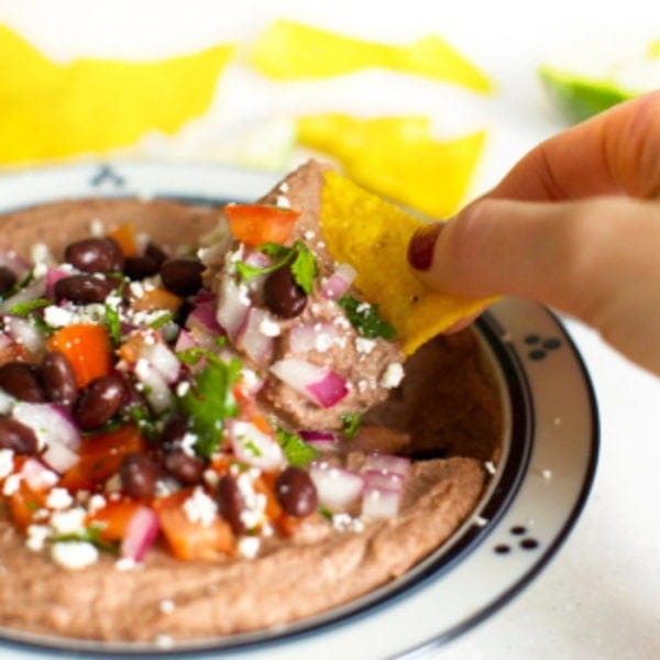 mexican black bean hummus in a bowl