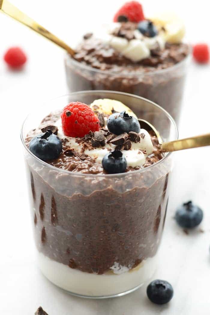 chocolate chia seed pudding in a cup