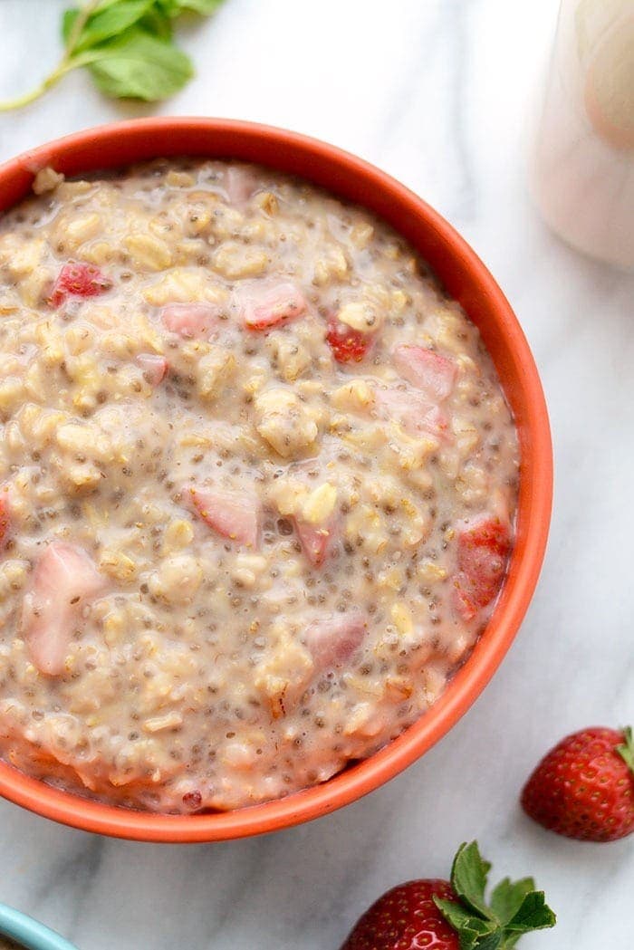 strawberries and cream oatmeal in owl