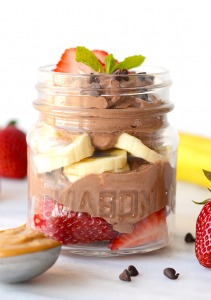 healthy chocolate peanut butter mousse as a parfait