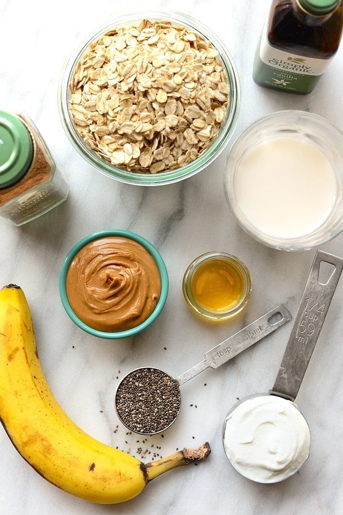 These peanut butter banana overnight oats combine all of your favorite flavors to make the most delicious, high-protein breakfast made in under 5 minutes!