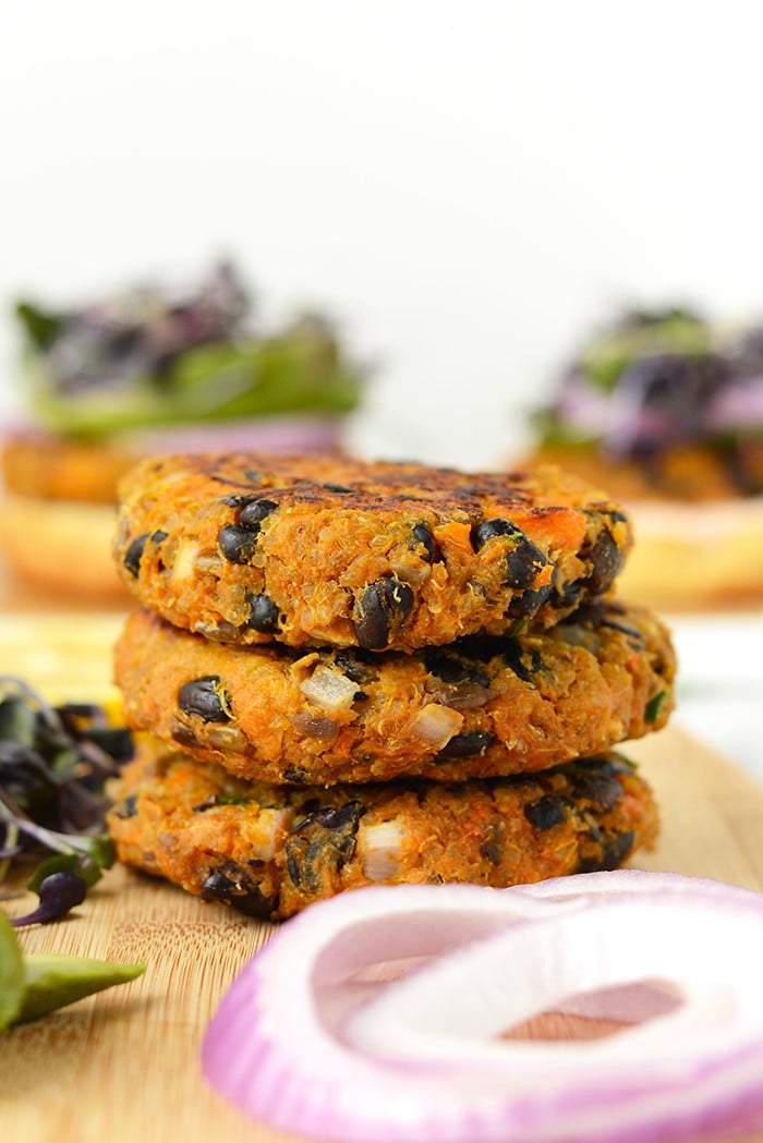 stack of sweet potato burgers