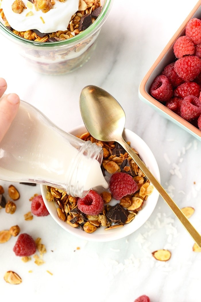 Add a pulse protein boost to your homemade granola and add roasted chickpeas. You will love the crunch they give to this Chocolate Coconut Chickpea Granola.