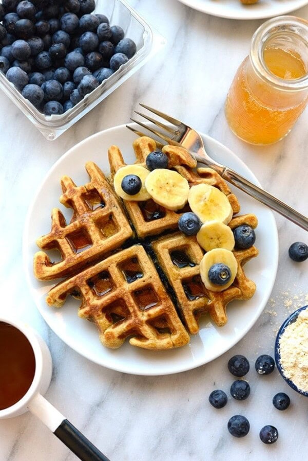 healthy blueberry waffle on a plate