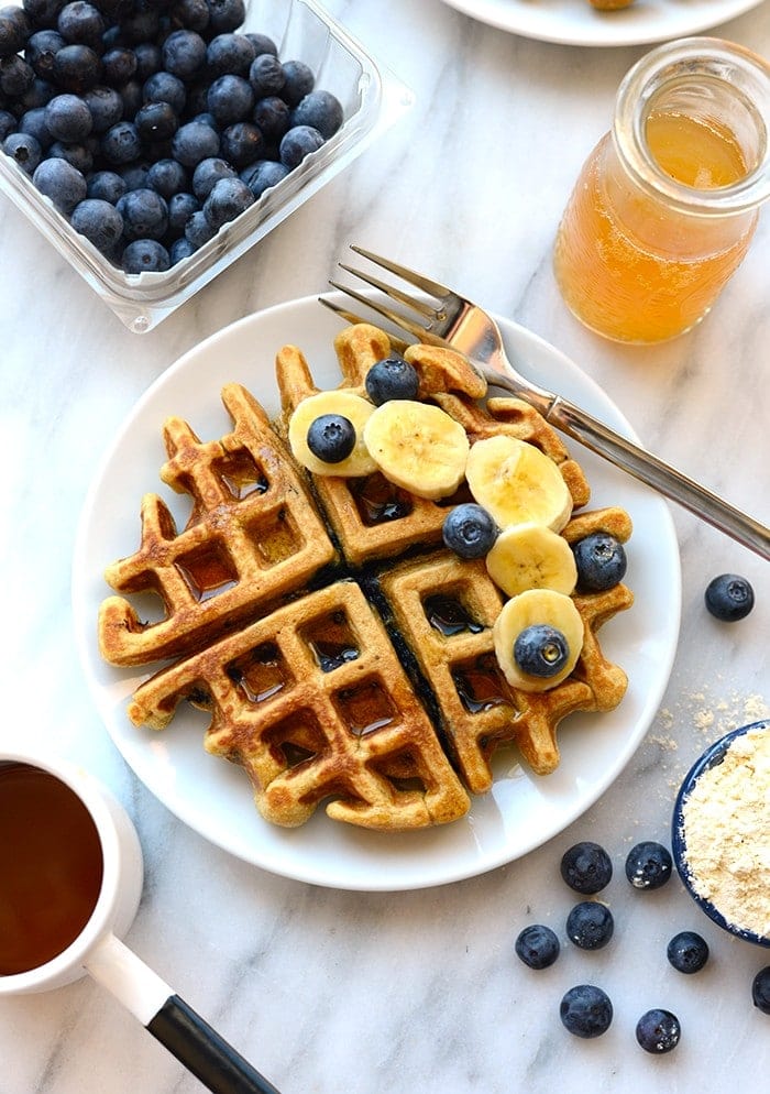 healthy blueberry waffle on a plate