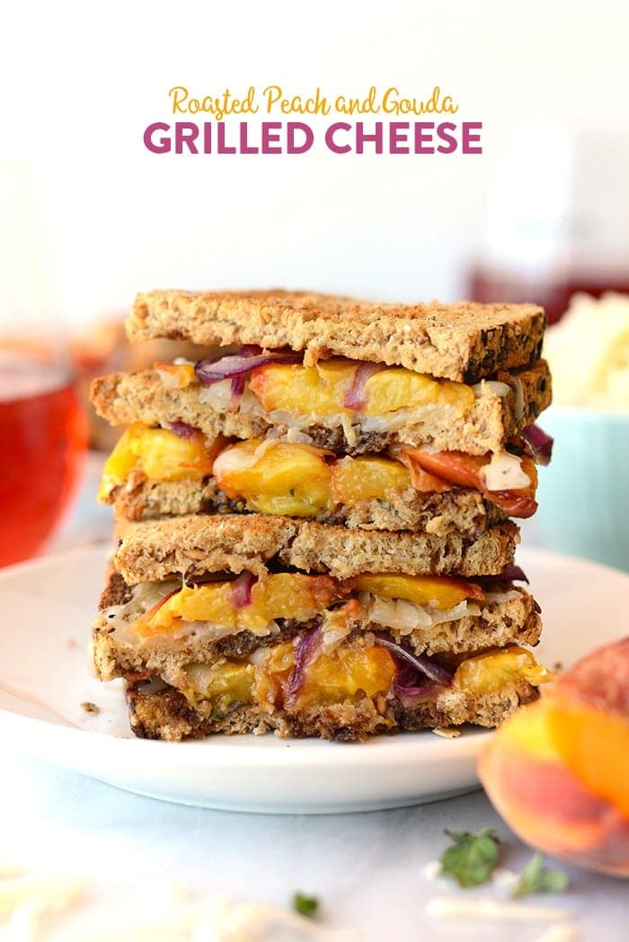 Get fancy with your grilled cheese and add some delicious roasted peaches with gouda cheese and a drizzle of aged balsamic in between some seedy bread!