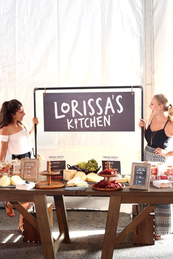 Two Fit Foodie Travels bloggers posing in front of a table at Lorissa's Kitchen in Nantucket.