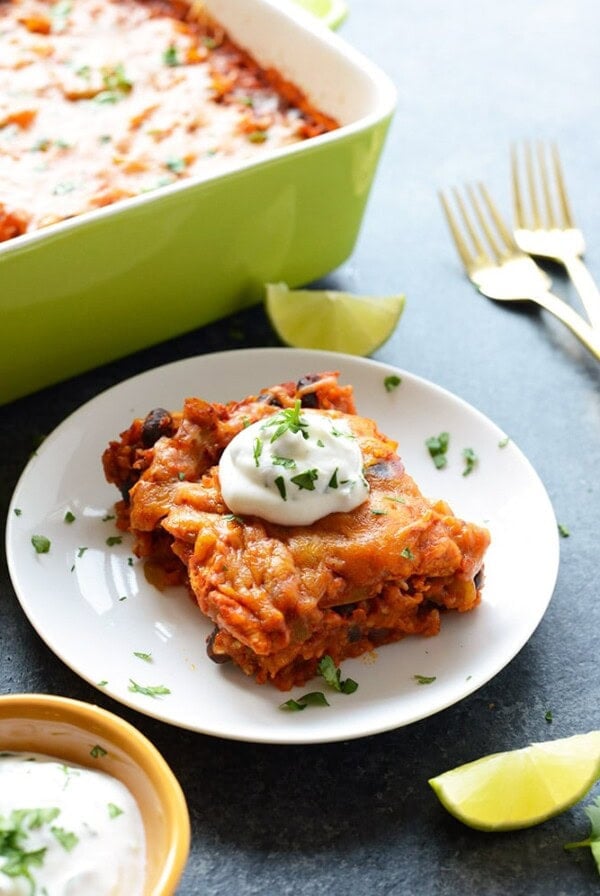 chicken enchilada casserole on plate