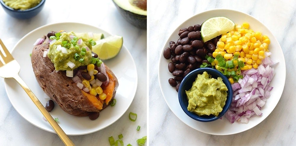 southwestern stuffed sweet potato on a plate