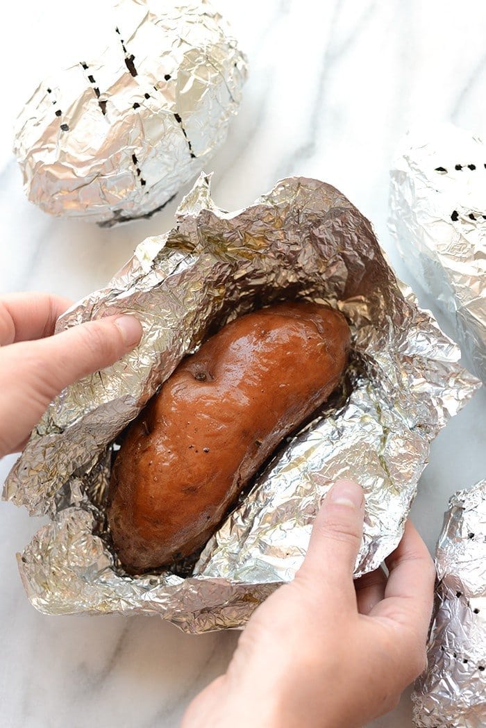 sweet potato in aluminum foil