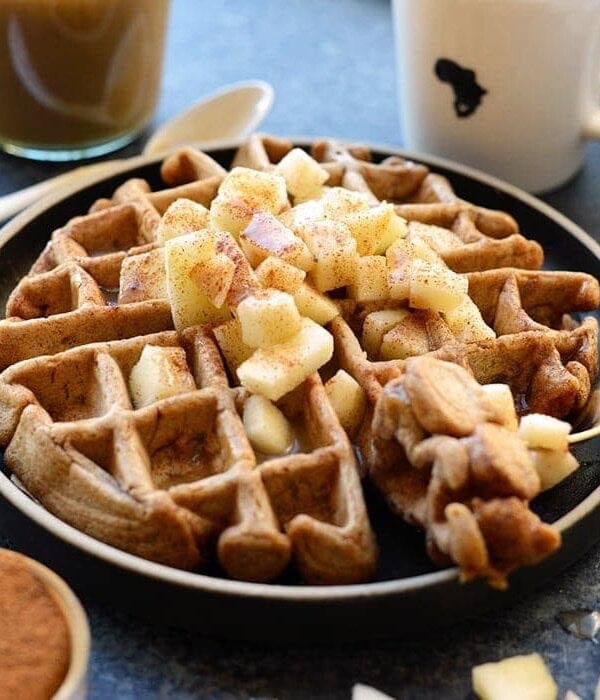 Apple cinnamon waffles on a plate.